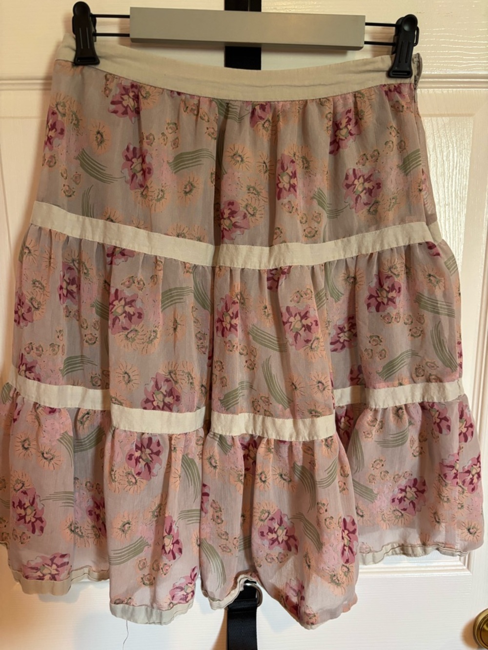 Women's Pink Floral Tiered A-Line Skirt